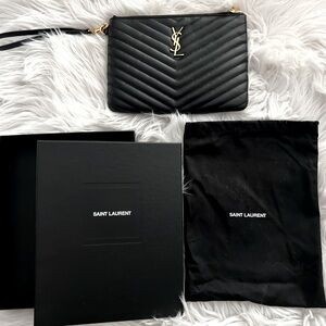 YSL Monogram Matelasse Cassandra A5 Leather Clutch